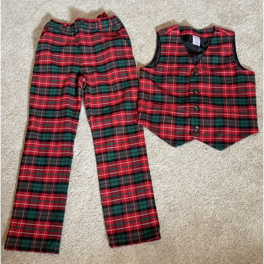 Gymboree Boys Size 7 Red Green Tartan Plaid  Vest & Pants Set Holidays Christmas